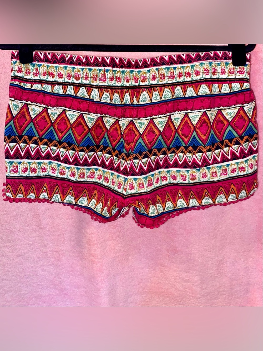 Tinseltown Pink Short Geometric Hot Green Blue Linen Boho Eyelet Trim Small Swim